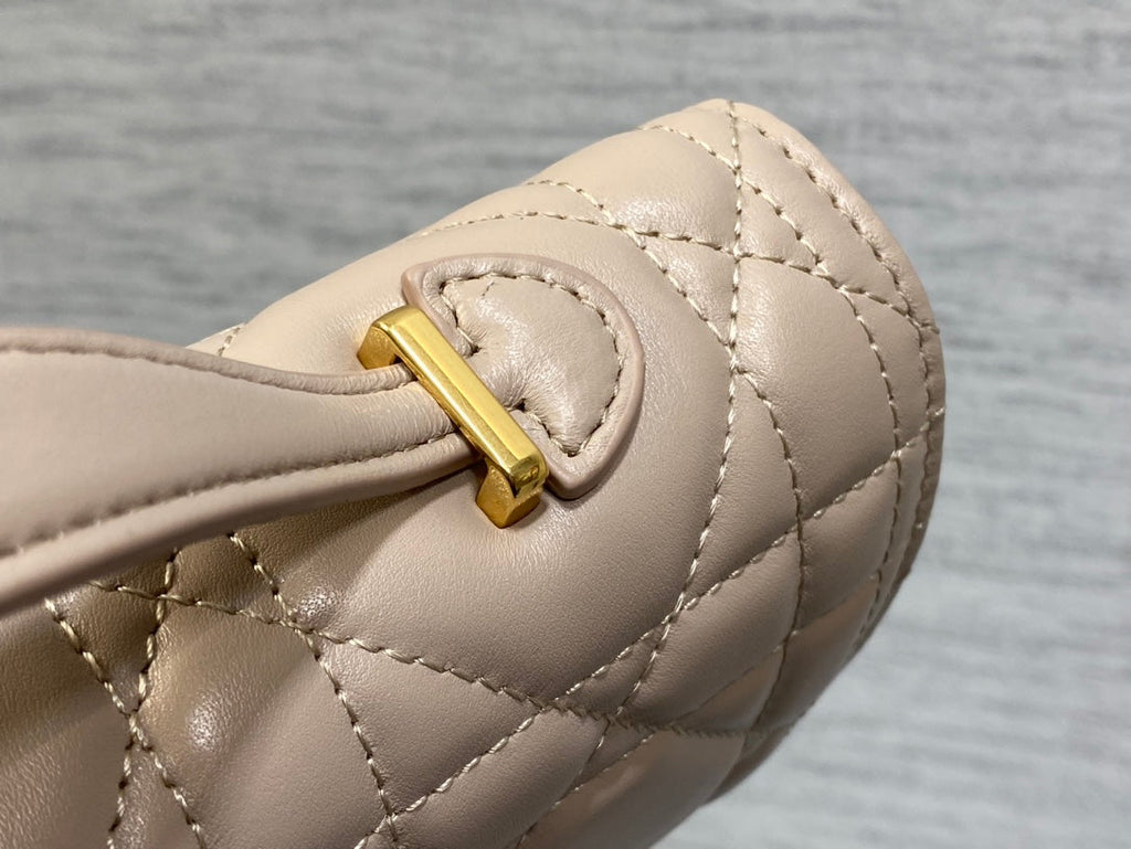 Dior Miss Caro Top Handle Pouch 24 in Bisque Beige Macrocannage Lambskin
