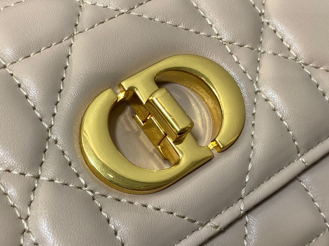 Dior Miss Caro Top Handle Pouch 24 in Bisque Beige Macrocannage Lambskin