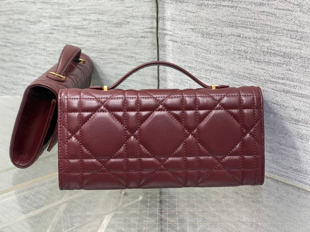 Dior Miss Caro Top Handle Pouch 24 in Terracotta Red Macrocannage Lambskin