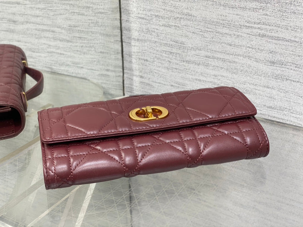 Dior Miss Caro Top Handle Pouch 24 in Terracotta Red Macrocannage Lambskin