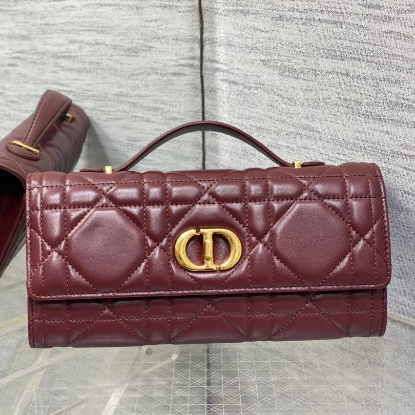 Dior Miss Caro Top Handle Pouch 24 in Terracotta Red Macrocannage Lambskin