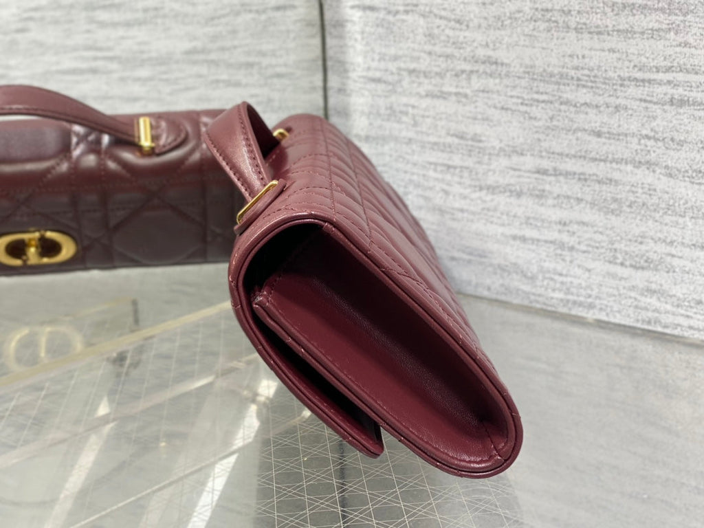 Dior Miss Caro Top Handle Pouch 24 in Terracotta Red Macrocannage Lambskin