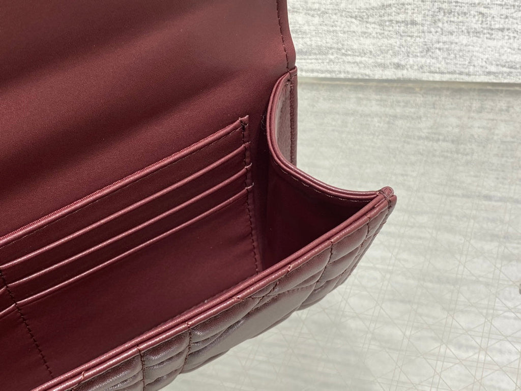 Dior Miss Caro Top Handle Pouch 24 in Terracotta Red Macrocannage Lambskin