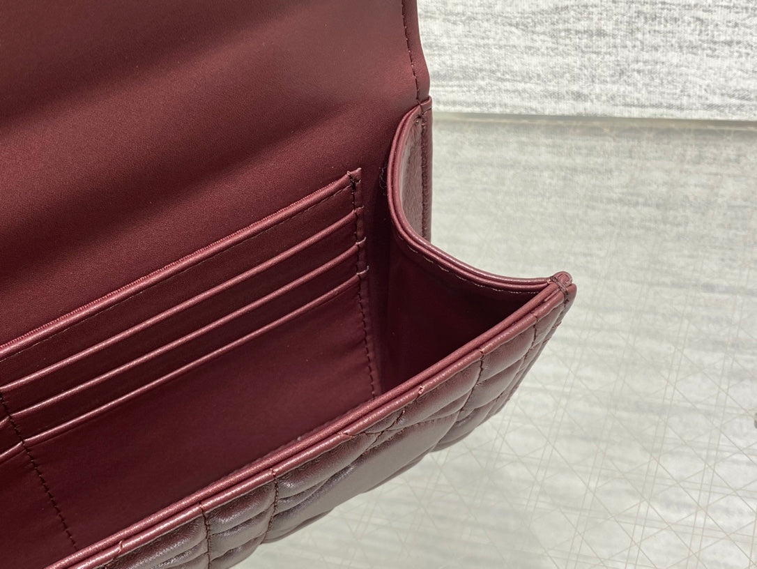 Dior Miss Caro Top Handle Pouch 24 in Terracotta Red Macrocannage Lambskin