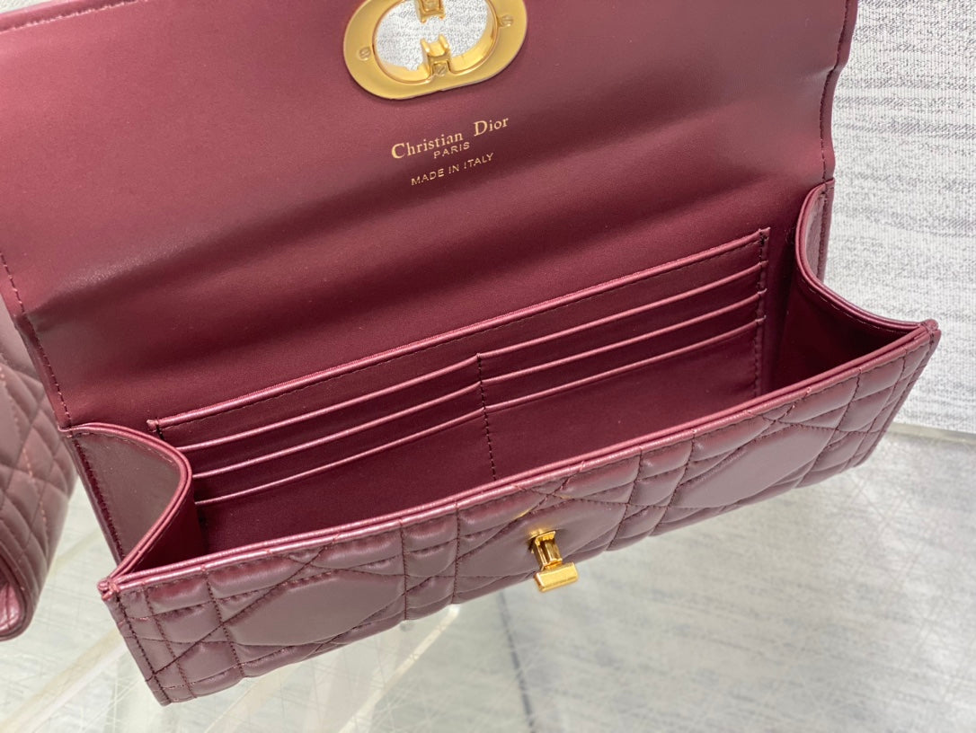 Dior Miss Caro Top Handle Pouch 24 in Terracotta Red Macrocannage Lambskin