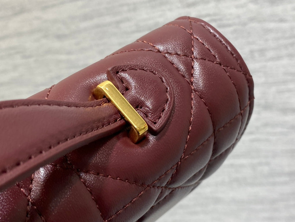 Dior Miss Caro Top Handle Pouch 24 in Terracotta Red Macrocannage Lambskin