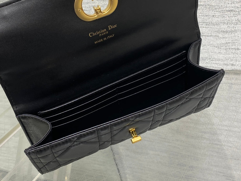 Dior Miss Caro Top Handle Pouch 24 in Black Macrocannage Lambskin