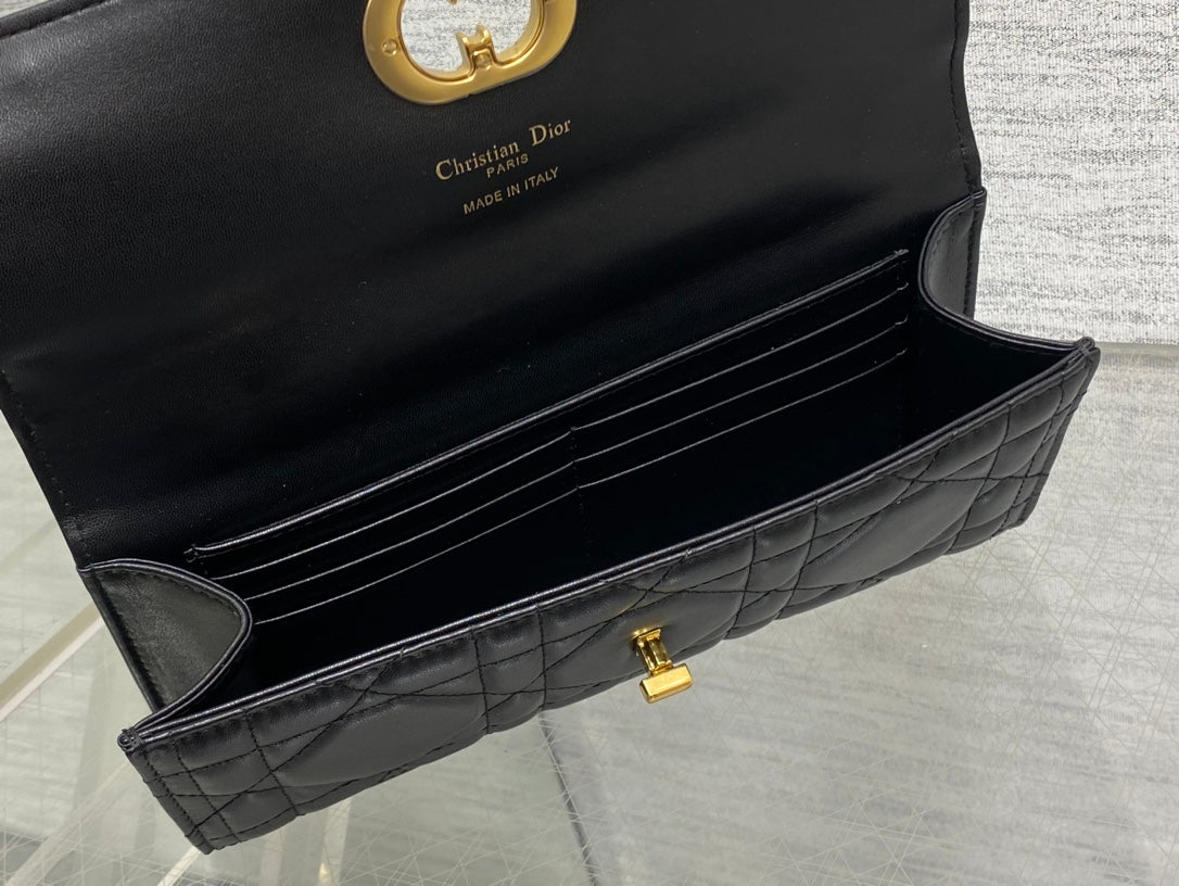 Dior Miss Caro Top Handle Pouch 24 in Black Macrocannage Lambskin