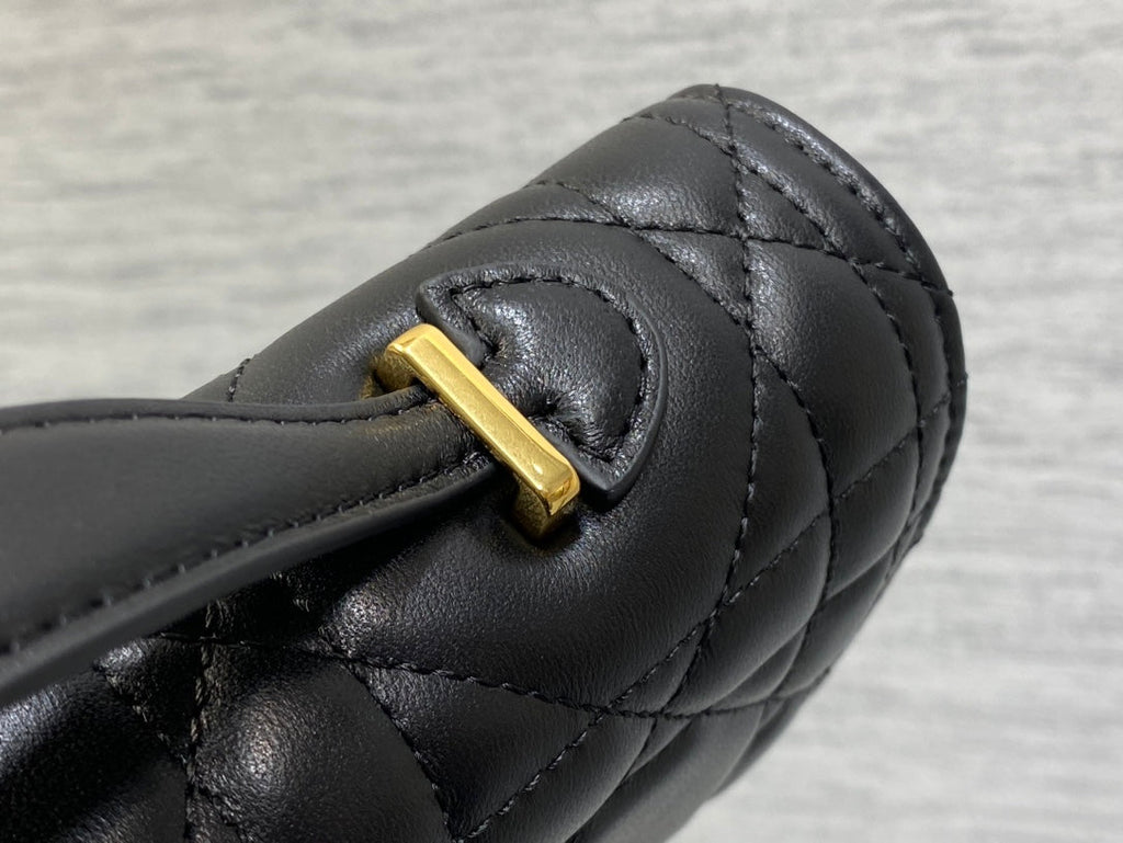 Dior Miss Caro Top Handle Pouch 24 in Black Macrocannage Lambskin