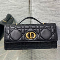 Dior Miss Caro Top Handle Pouch 24 in Black Macrocannage Lambskin