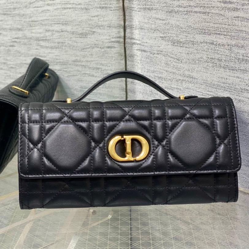 Dior Miss Caro Top Handle Pouch 24 in Black Macrocannage Lambskin