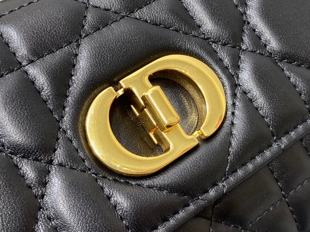 Dior Miss Caro Top Handle Pouch 24 in Black Macrocannage Lambskin