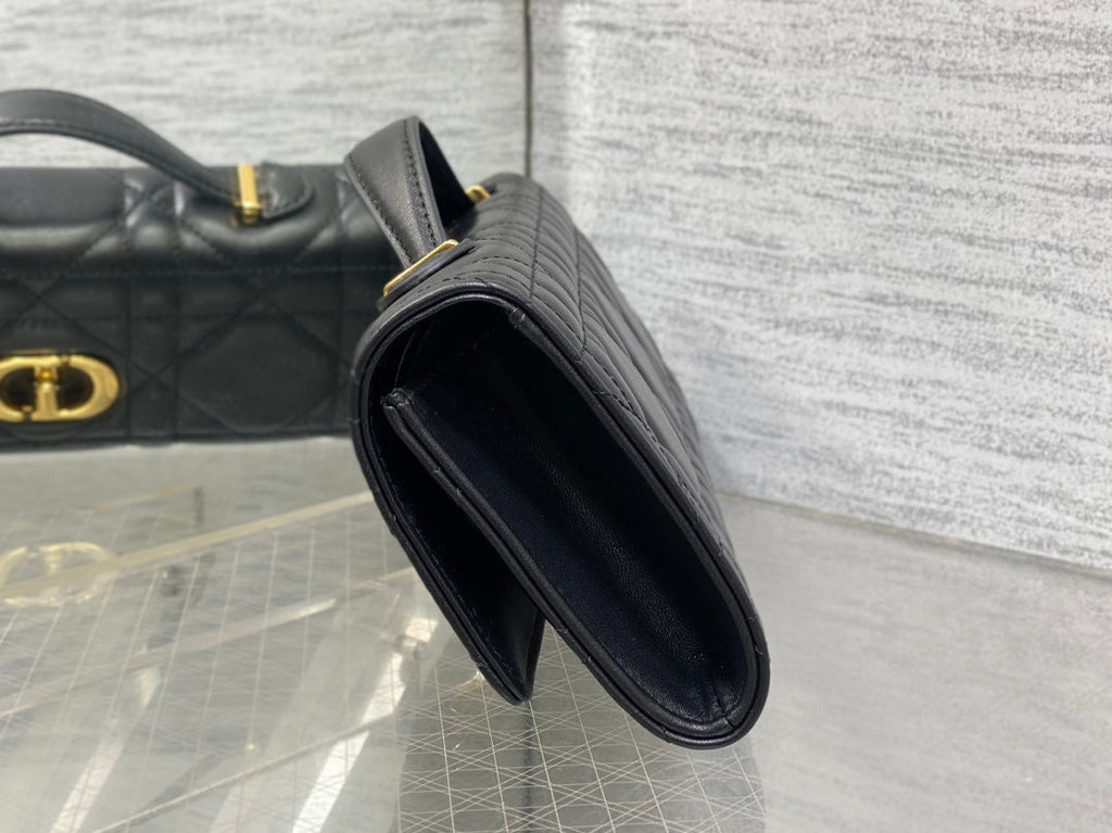 Dior Miss Caro Top Handle Pouch 24 in Black Macrocannage Lambskin