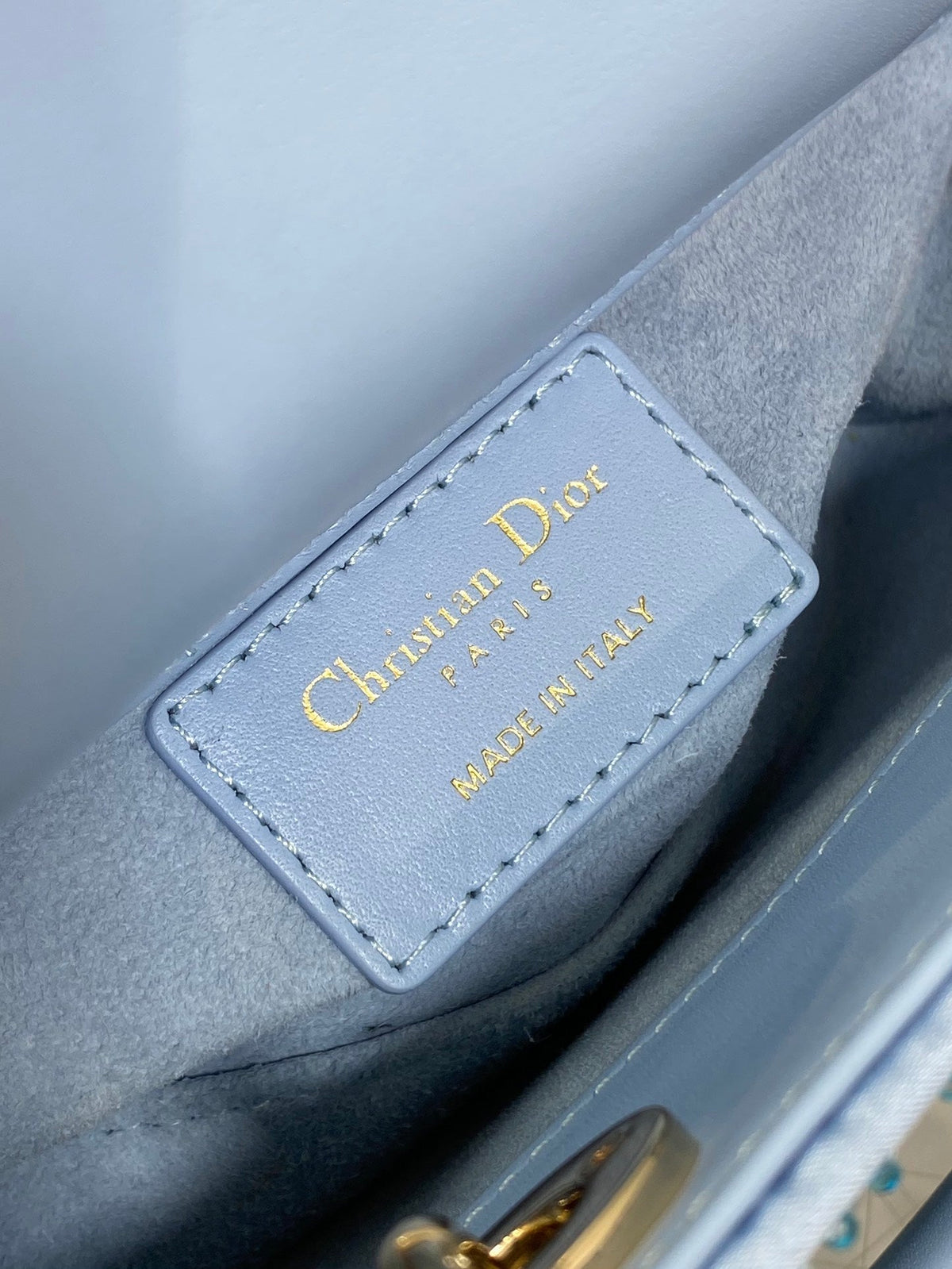 Dior Small 16 Lady D-Joy Bag in Powder Blue Cannage Lambskin with Embroidered Beadwork Beadwork