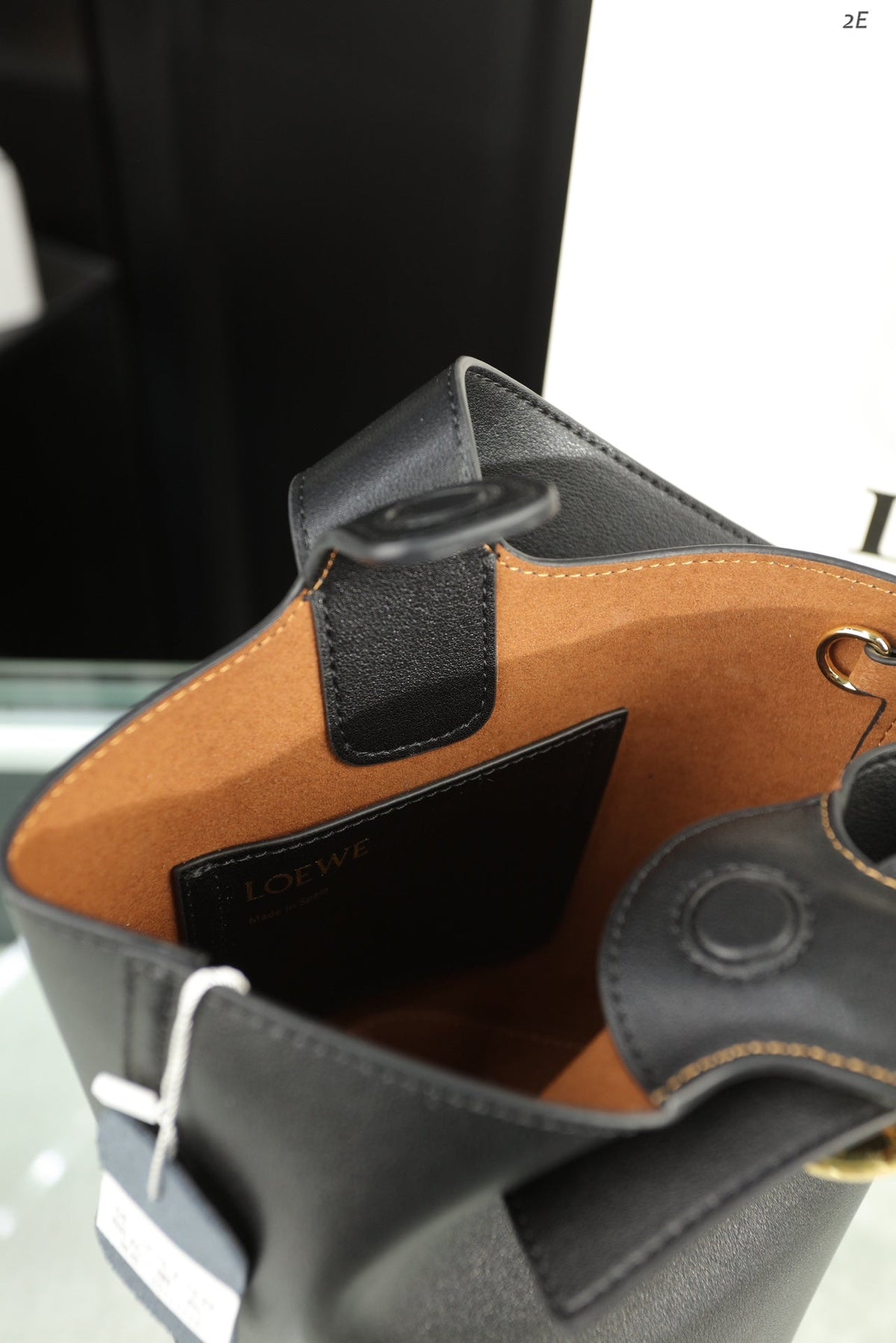 Loewe Mini 19 Pebble Bucket in Black Mellow Calfskin