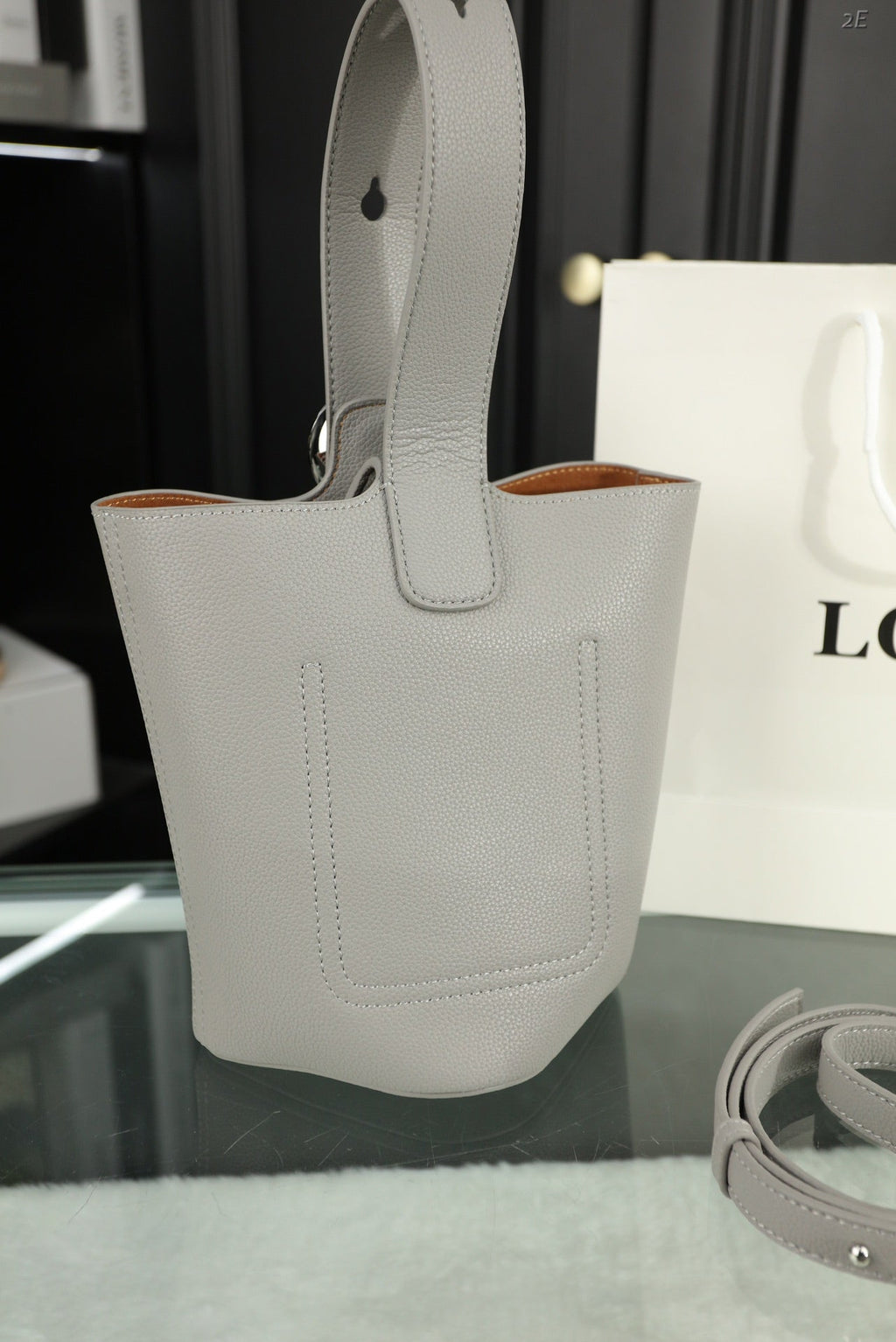 Loewe Mini 19 Pebble Bucket in Gray Steel Mellow Calfskin