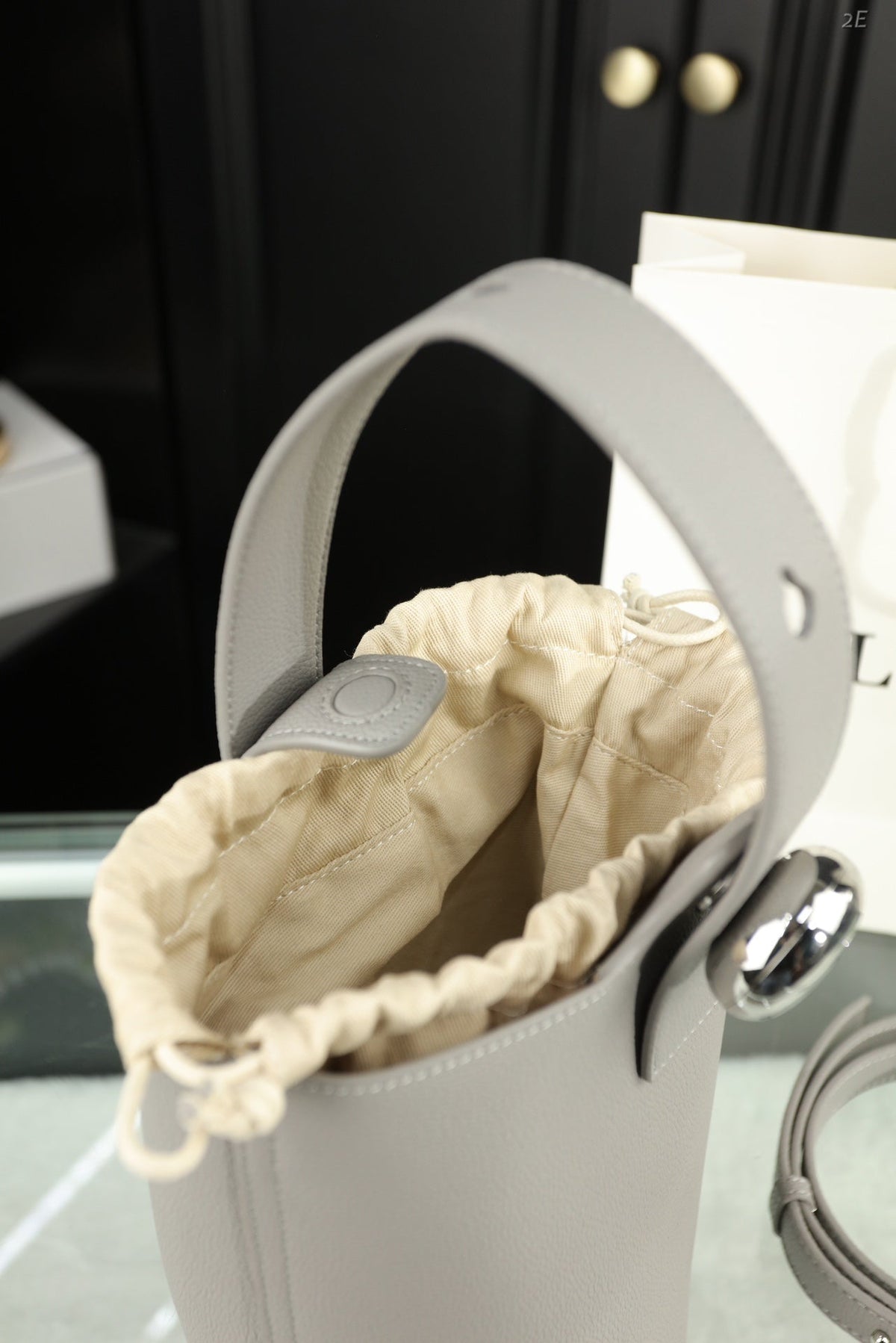 Loewe Mini 19 Pebble Bucket in Gray Steel Mellow Calfskin