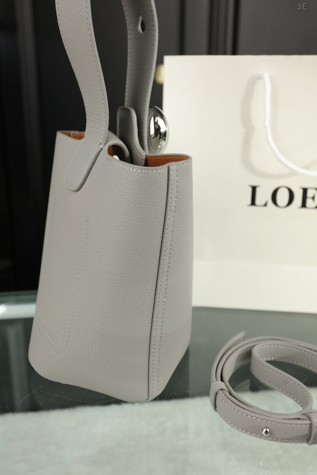 Loewe Mini 19 Pebble Bucket in Gray Steel Mellow Calfskin
