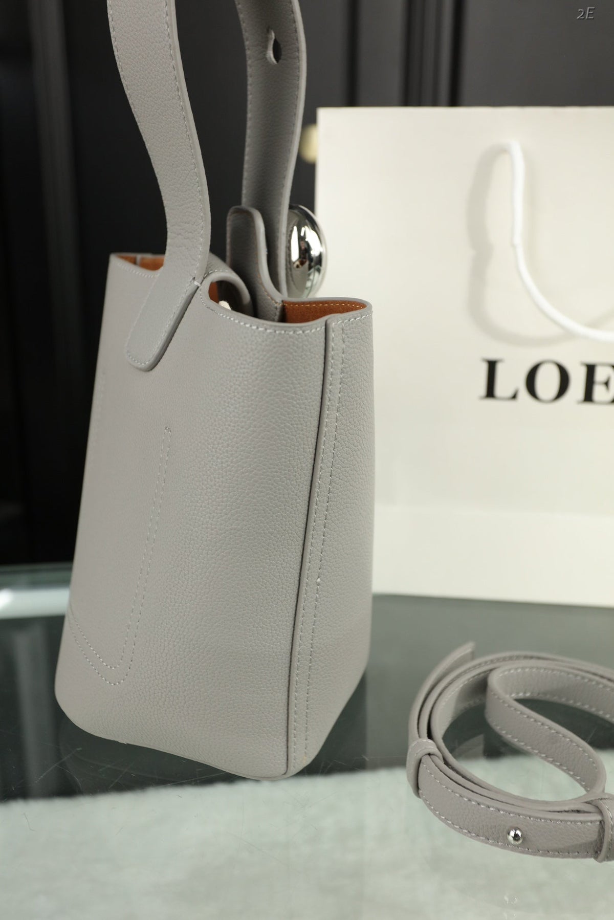 Loewe Mini 19 Pebble Bucket in Gray Steel Mellow Calfskin