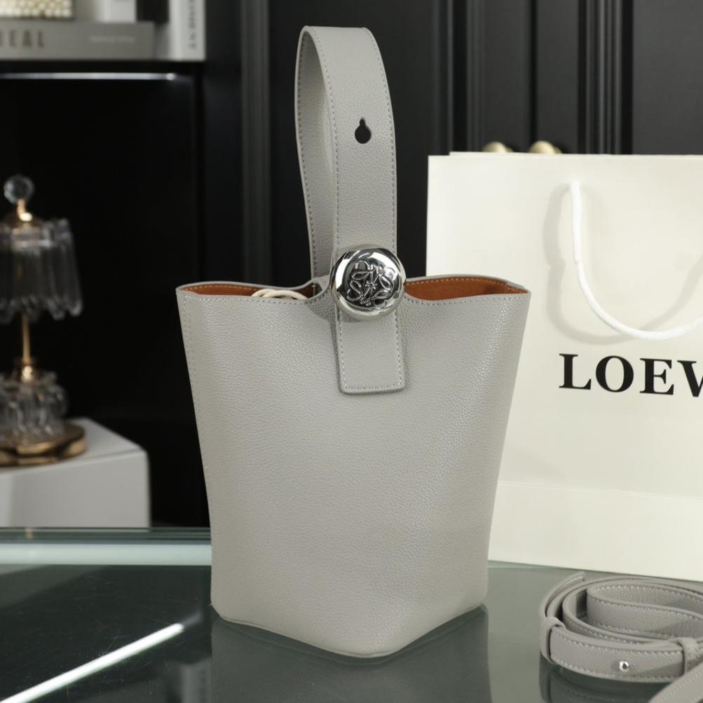 Loewe Mini 19 Pebble Bucket in Gray Steel Mellow Calfskin