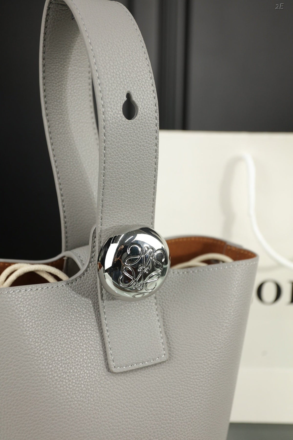 Loewe Mini 19 Pebble Bucket in Gray Steel Mellow Calfskin