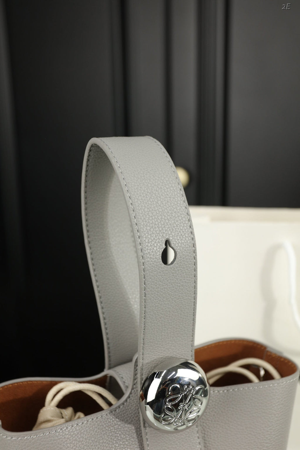 Loewe Mini 19 Pebble Bucket in Gray Steel Mellow Calfskin