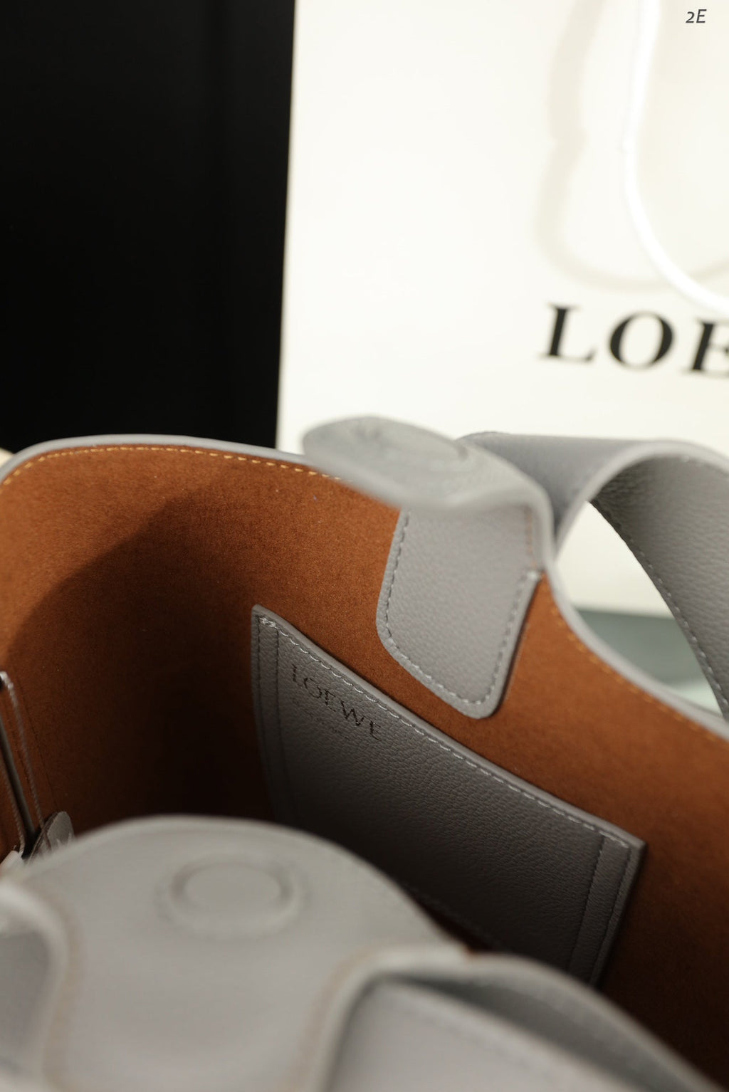 Loewe Mini 19 Pebble Bucket in Gray Steel Mellow Calfskin