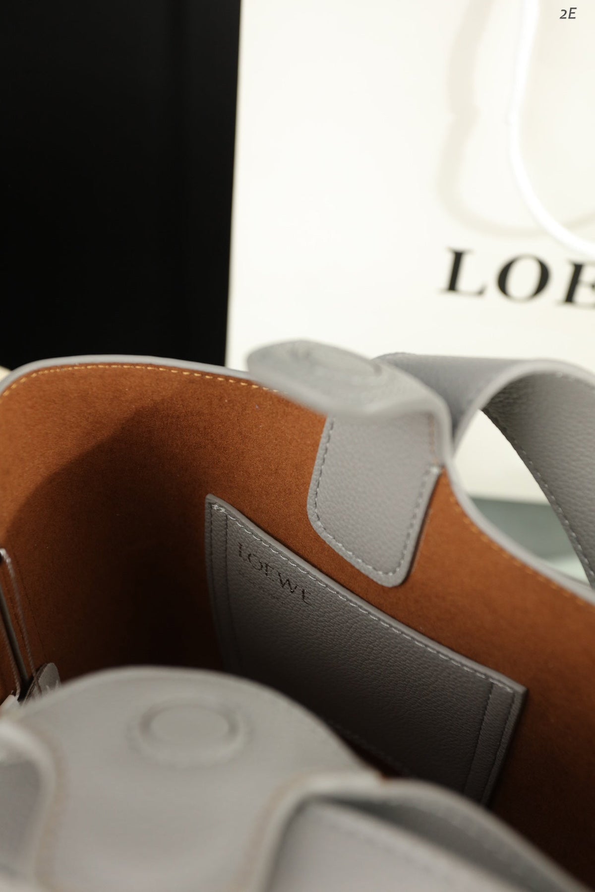 Loewe Mini 19 Pebble Bucket in Gray Steel Mellow Calfskin