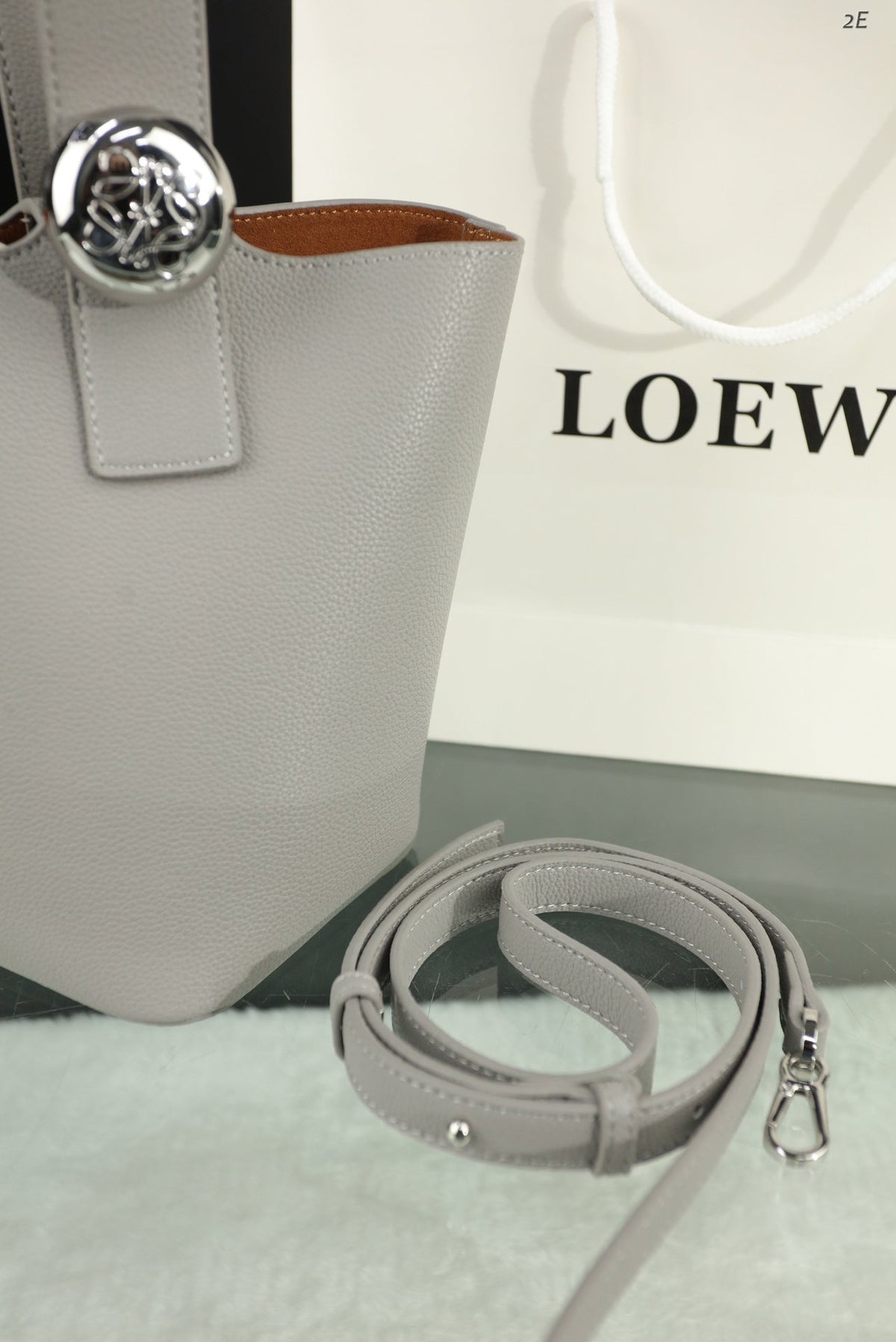 Loewe Mini 19 Pebble Bucket in Gray Steel Mellow Calfskin