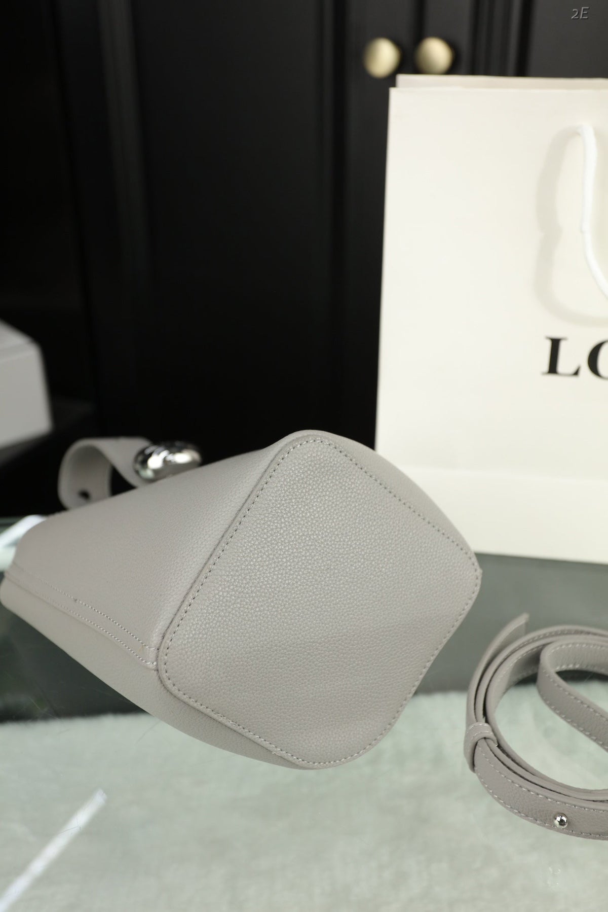 Loewe Mini 19 Pebble Bucket in Gray Steel Mellow Calfskin