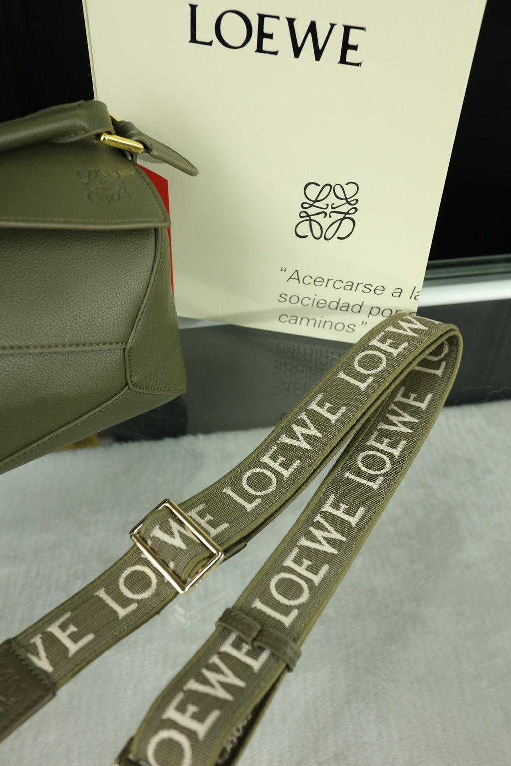 Loewe Mini Puzzle 23 Bag in Dark Olive Green Calfskin - No Fabric Strap