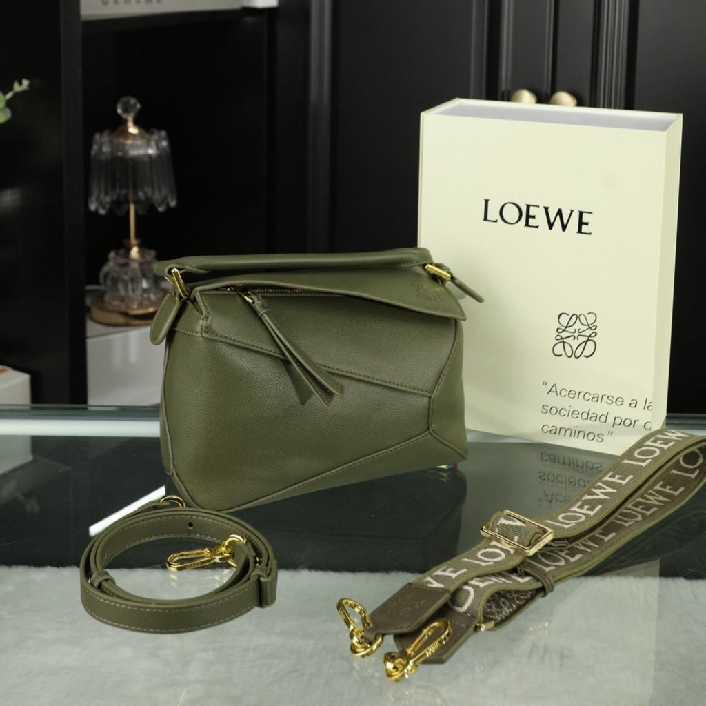 Loewe Mini Puzzle 23 Bag in Dark Olive Green Calfskin - No Fabric Strap