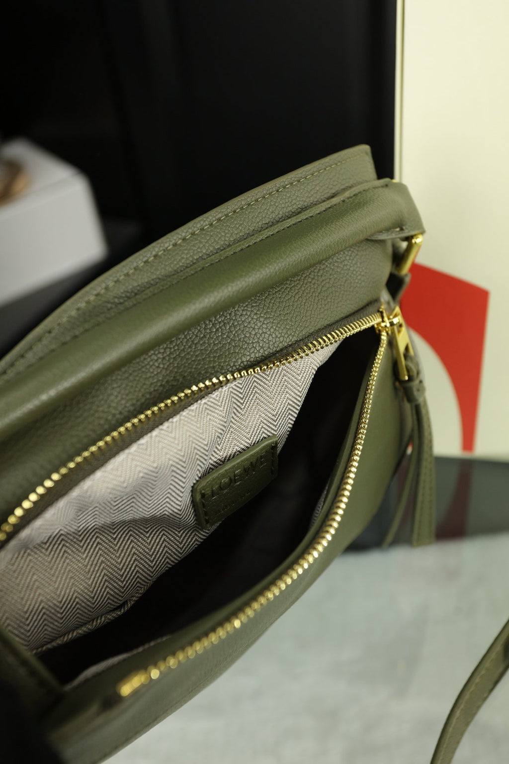 Loewe Mini Puzzle 23 Bag in Dark Olive Green Calfskin - No Fabric Strap