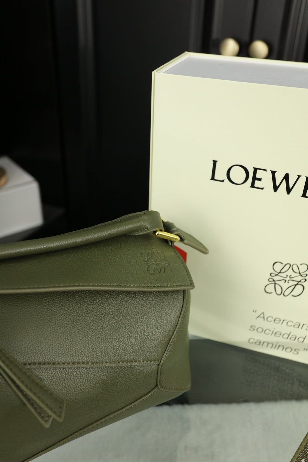Loewe Mini Puzzle 23 Bag in Dark Olive Green Calfskin - No Fabric Strap