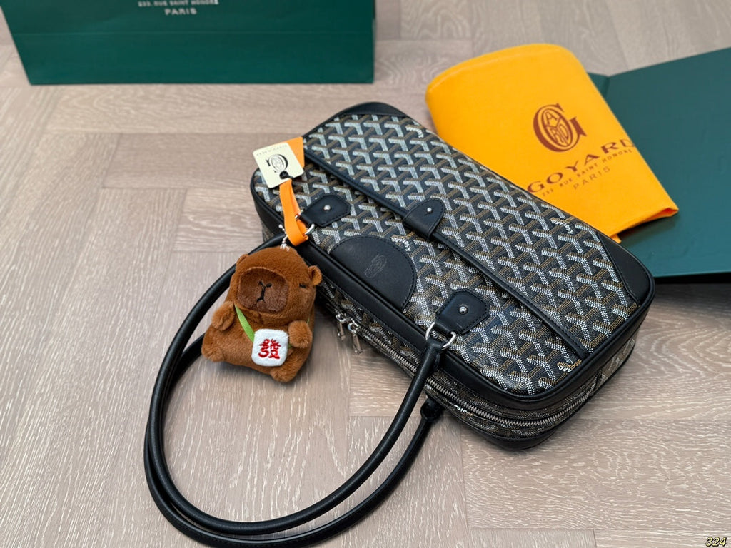 Goyard Saint Martin Bag 34 in Black Goyardine Canvas and Calfskin