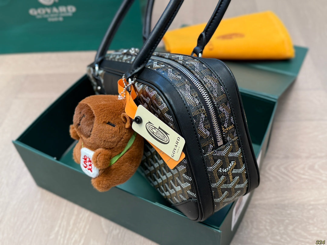 Goyard Saint Martin Bag 34 in Black Goyardine Canvas and Calfskin