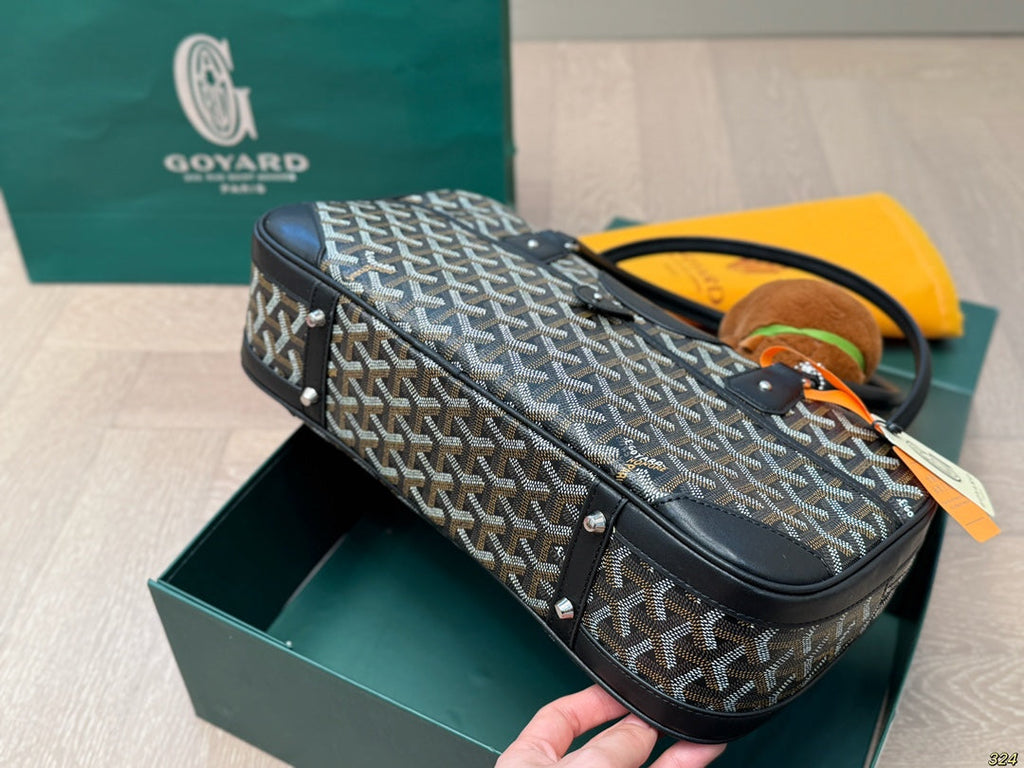 Goyard Saint Martin Bag 34 in Black Goyardine Canvas and Calfskin