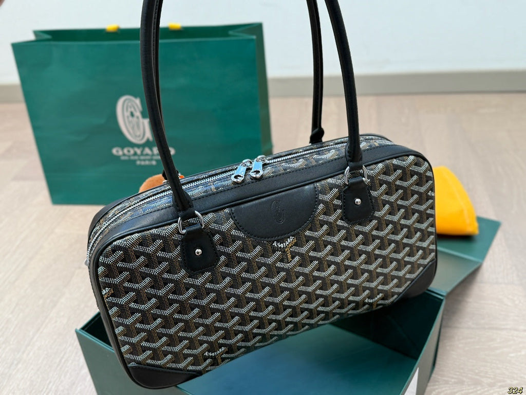 Goyard Saint Martin Bag 34 in Black Goyardine Canvas and Calfskin