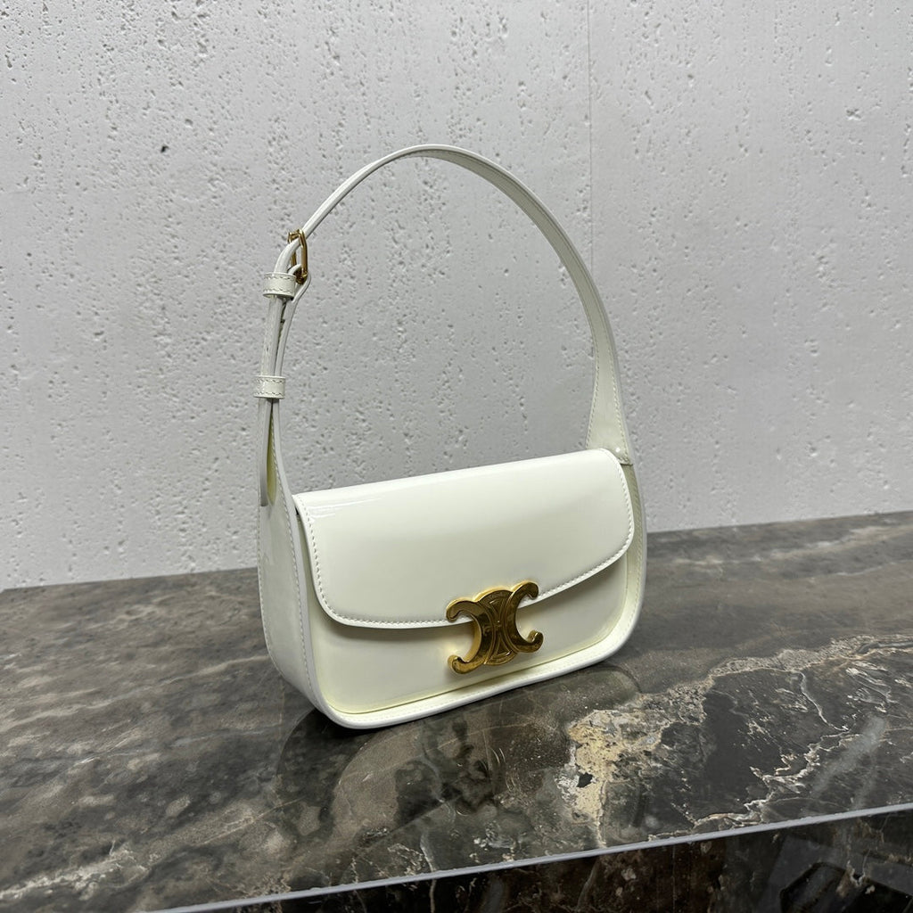 Celine Shoulder 20 Bag Terence in White Patent Calfskin