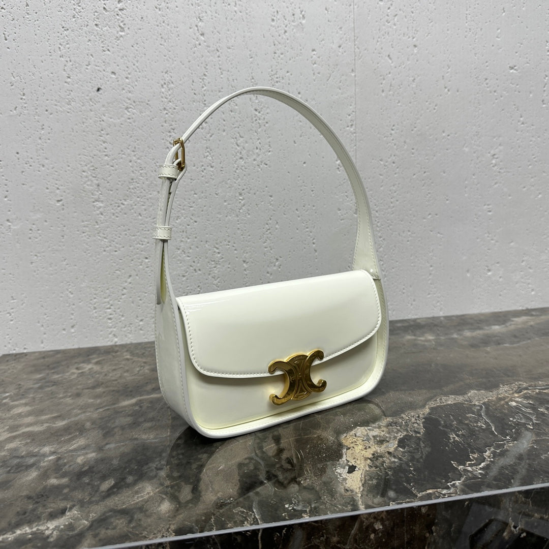 Celine Shoulder 20 Bag Terence in White Patent Calfskin