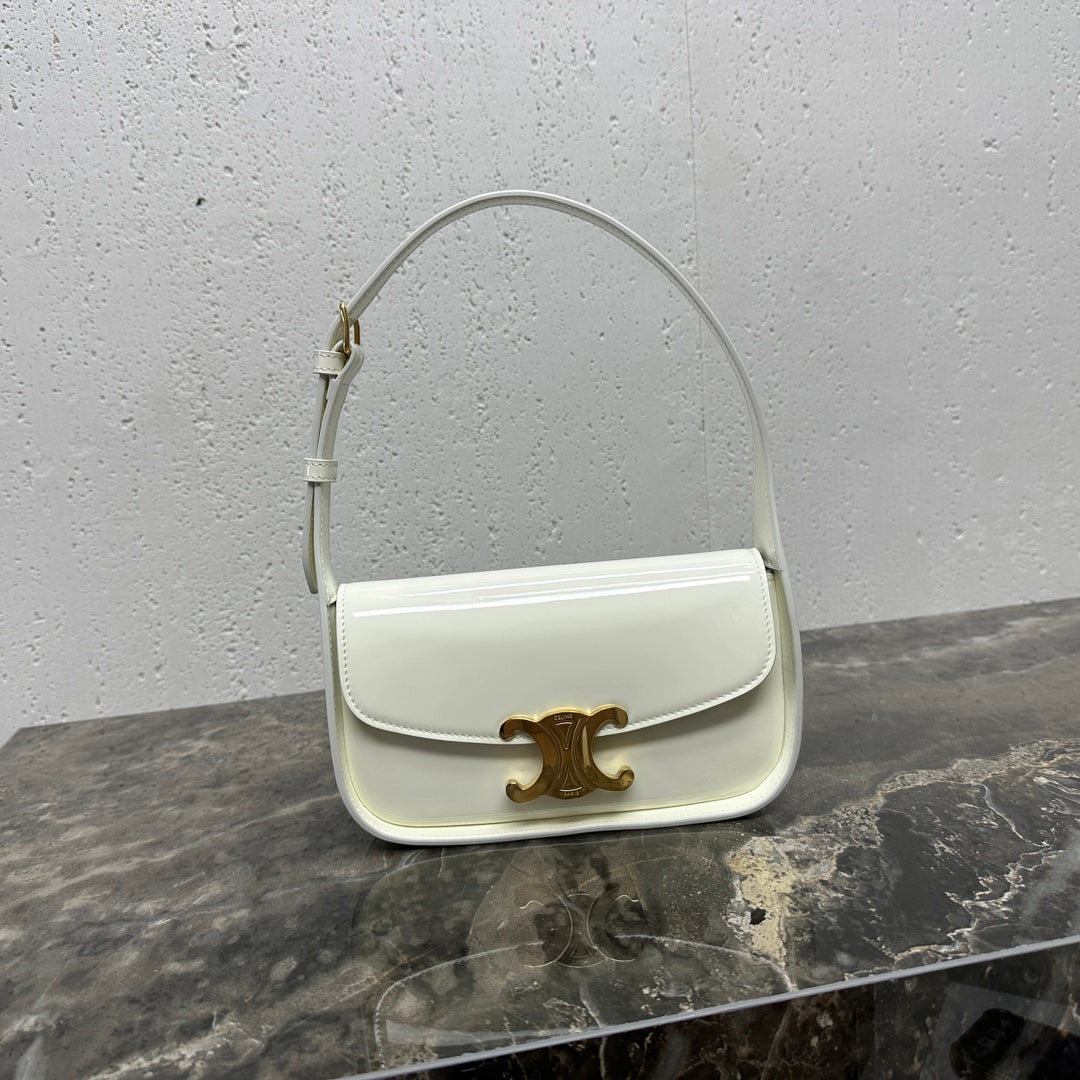 Celine Shoulder 20 Bag Terence in White Patent Calfskin