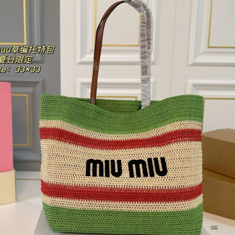 Tote 33 Bag in Multicolor Woven Straw