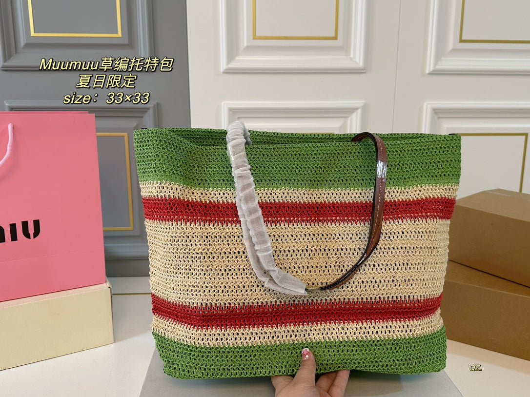 Tote 33 Bag in Multicolor Woven Straw