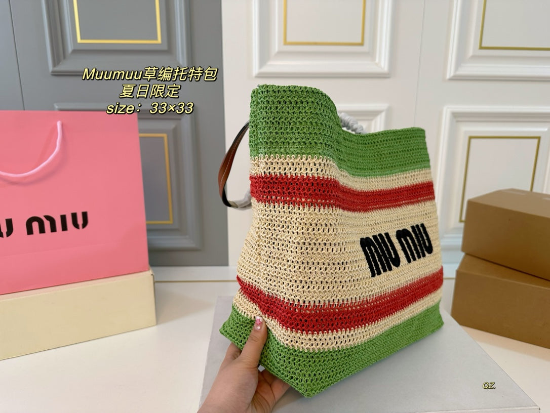 Tote 33 Bag in Multicolor Woven Straw