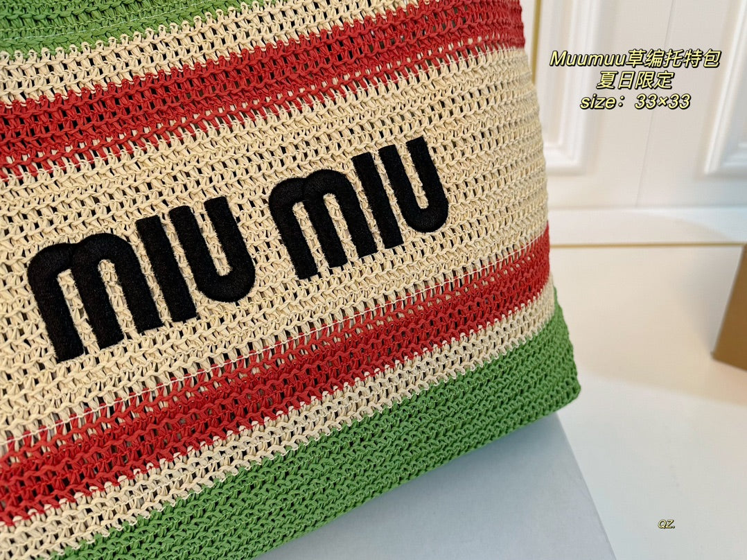 Tote 33 Bag in Multicolor Woven Straw