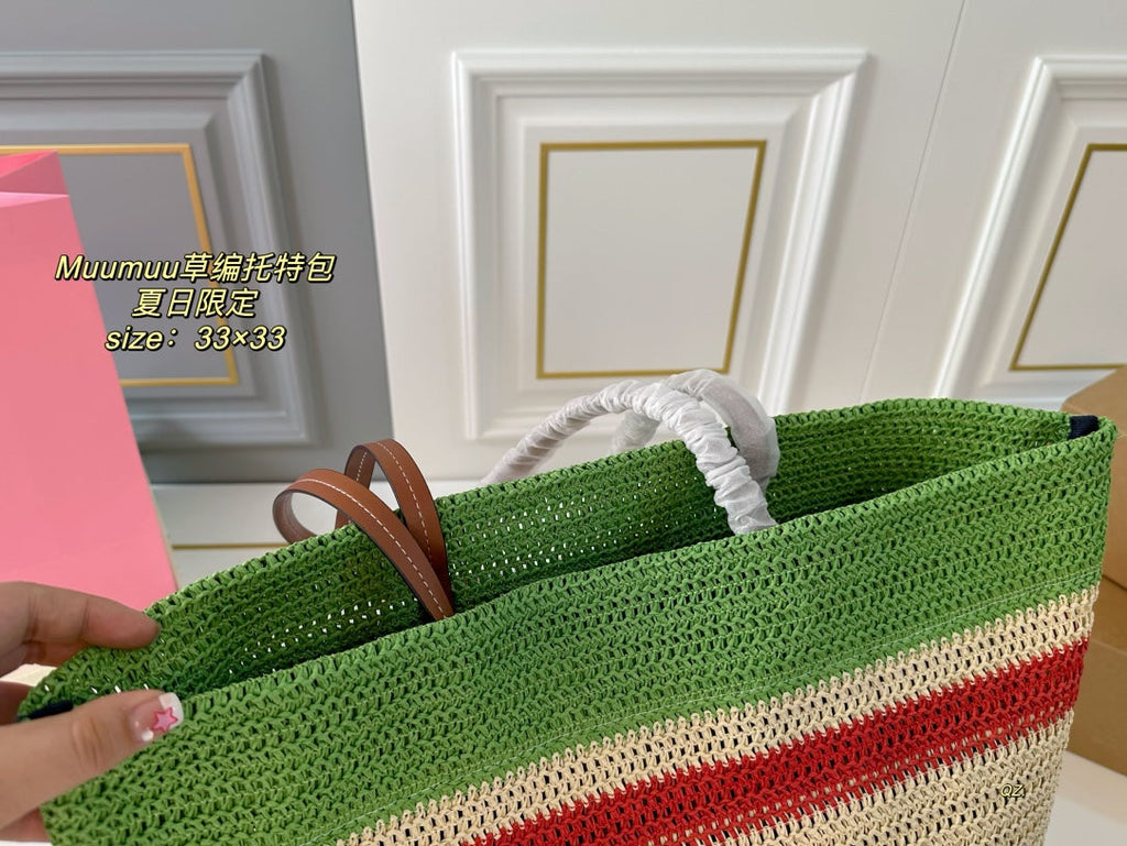 Tote 33 Bag in Multicolor Woven Straw