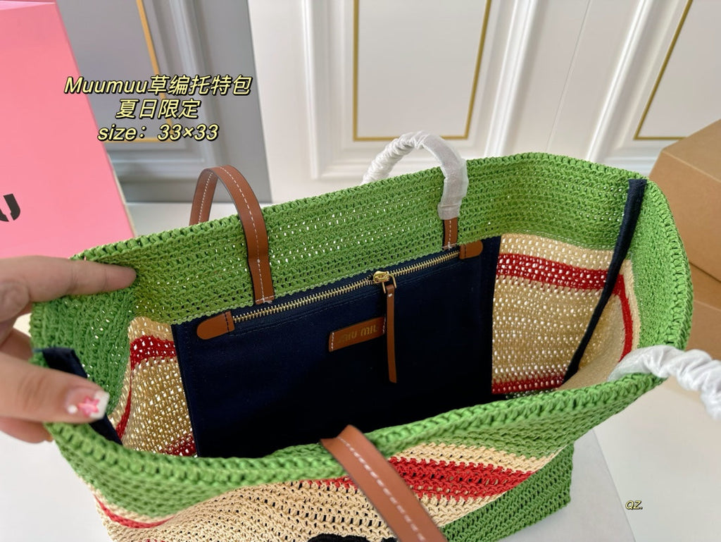 Tote 33 Bag in Multicolor Woven Straw