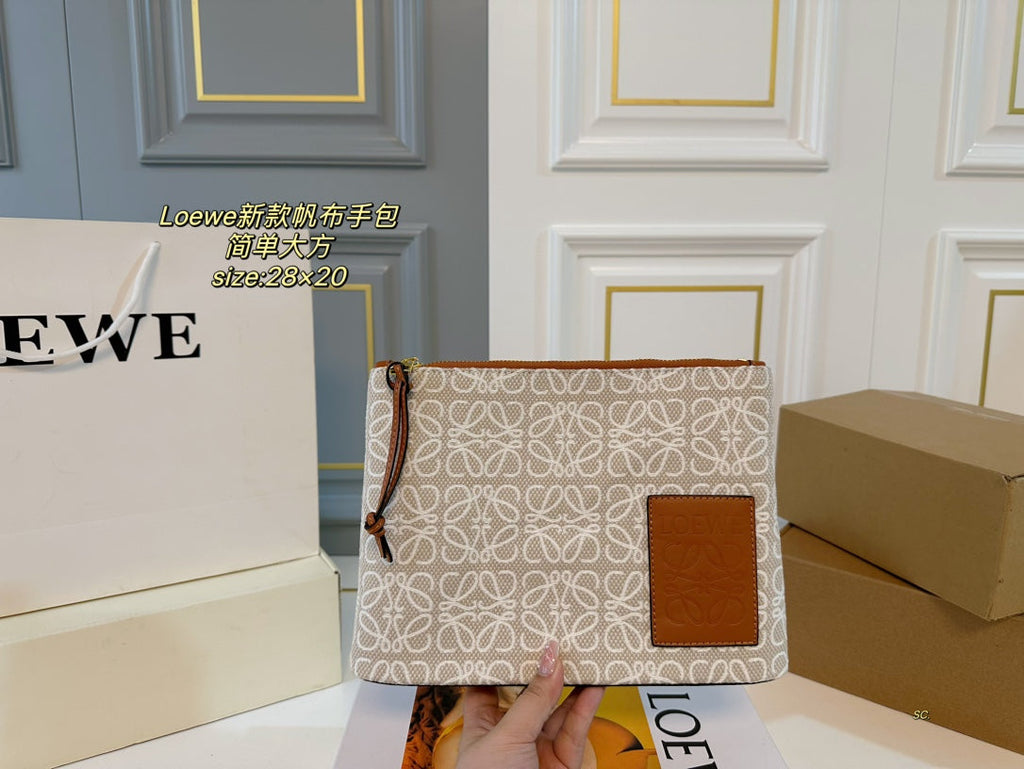 Loewe 28 Clutch Bag in Beige Anagram Jacquard