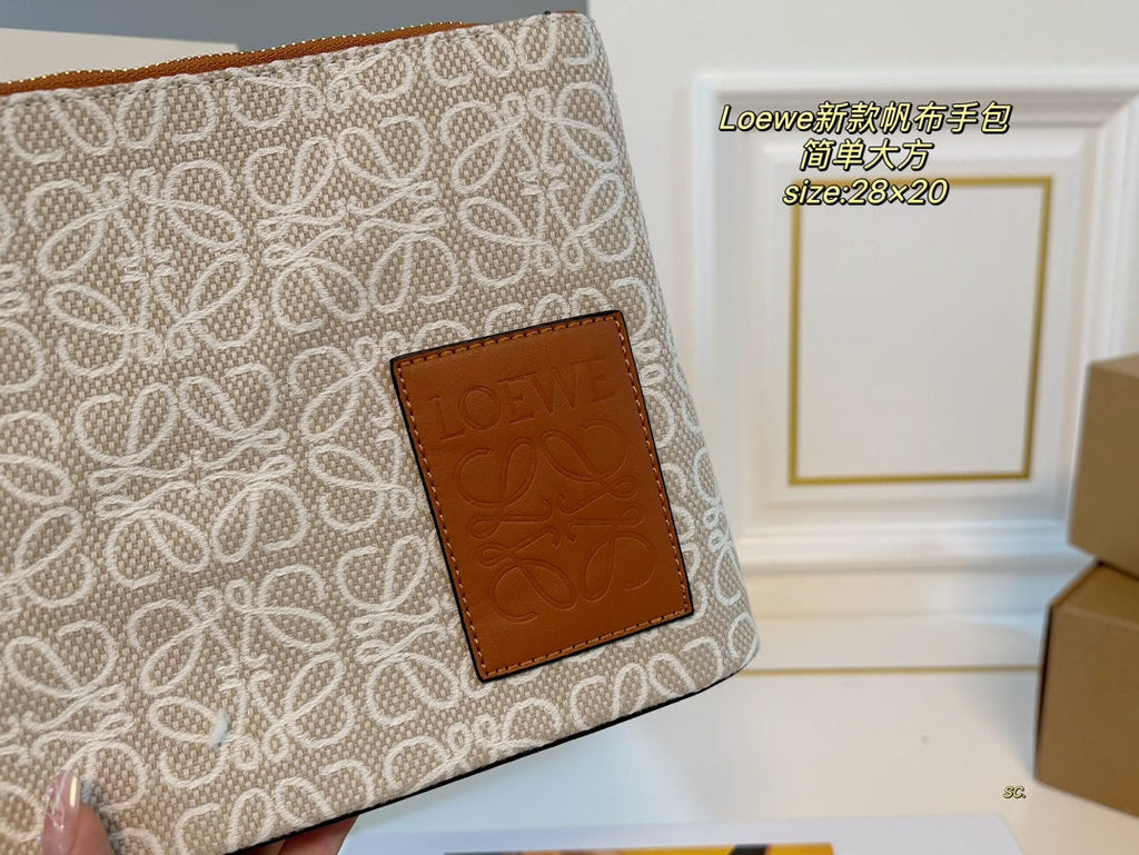 Loewe 28 Clutch Bag in Beige Anagram Jacquard