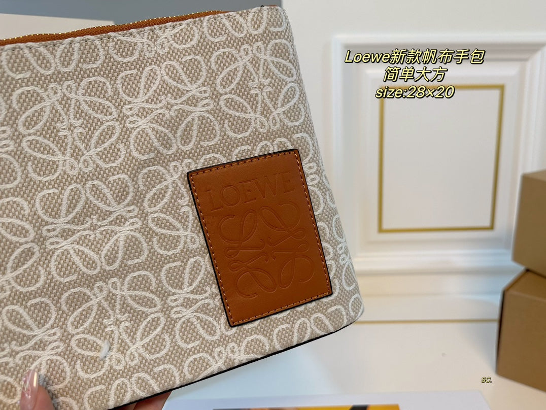 Loewe 28 Clutch Bag in Beige Anagram Jacquard
